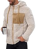 VOGSTART Herren Flauschige Teddy Fleece Jacke Kapuzenmantel Mit Farbiger Brusttasche Komfortable Leichte Übergangsjacke S