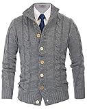 PJ PAUL JONES Herren Dicker Strickjacke Cardigan Regular Fit Zopfmuster Strickjacke Hellgrau, XXL