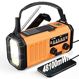 48100mWh Solar Kurbelradio, Dynamo Notfallradio, AM FM Radio Notradio Batteriebetrieben mit Campinglampe & Leselicht, USB-Ladegerät Powerbank, SOS,Kompass für Haushalt Ourdoor Überleben Stromausfälle