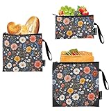 Frühlingsblumen, Nelke, Osteospermum, Blume, Grau, 3 Stück, wiederverwendbare Snackbeutel, tragbare Notfall-Snacks, Make-up-Tasche für Reiseartikel, Heimorganisation