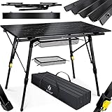 KESSER® Campingtisch faltbar Klapptisch mit Aluminiumrahmen Aufrollbare Tischplatte Falttisch klappbar Höhenverstellung inkl. Tragetasche mit Trageband 90 x 53cm - bis 30 kg, Schwarz