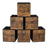 SONGMICS Aufbewahrungsbox, 6er Set, Ordnungsboxen, Vliesstoff, Faltbox, 33 x 33 x 33 cm, Stoffbox, für Würfelregal, Organizer für Kleidung, vintagebraun-schwarz RFB133B01