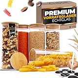 CLIDOR Vorratsgläser mit Deckel, Rund - 5x 850ml, Erhöhte Glasstärke, Vorratsdosen mit Deckel luftdicht, Aufbewahrungsbox Küche für alle Lebensmittel, Glasbehälter, Küchen Organizer