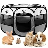 MeYuxg Welpenauslauf 91x91x58cm, Haustier Hundezaun, Tragbarer Laufstall für Innen- und Außenbereich, Hundegehege Katzengehege, Geeignet für Hunde, Katzen und Kleintiere, Grau