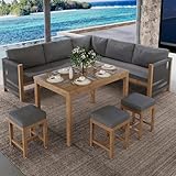 Miyemo Gartenmöbel Set, Garten-Essgruppe mit Kissen, Balkon Möbel, Lounge Möbel Outdoor für 7–8 Personen, Ecksofa, Terassenmöbel Außen, mit Sofa, 3 Hocker und 1 Tisch, Akazie, Grau+Natur