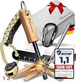 BERGKVIST® Feuerstahl Survival Set GNISTA (17-TLG.) - XXL Outdoor Ausrüstung zum Feuer Machen - Magnesium Feuerstein mit Feueranzünder, Zunder, Notfall-Pfeife, Blasrohr & mehr