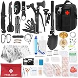 HIMOMO 103 in 1 Survival Kit, Mehrzweck Survival ausrüstung mit Erste Hilfe Set, Multi-Tool, Axt, Klappspaten, Taschenlampe, Kompass, Rettungsdecke für Männer Camping Abenteuer Bergsteigen Wandern