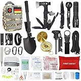 Außen Notfall Survival Kit mit Erste Hilfe Set, WayinTop Survival Ausrüstung mit Multi-Tool Axt, Klappspaten, Rettungsdecke Kompass, Geschenke für Männer Camping/Abenteuer/Wandern im Freien (Bunt)