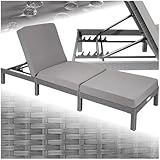 tectake® Polyrattan Sonnenliege mit 6-Fach höhenverstellbarer Rückenlehne, Outdoor Daybed mit bequemer Polsterauflage, Gartenliege Rattan für drinnen und draußen, pflegeleicht und stabil - grau