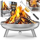 KESSER® Feuerschale 2,5mm Stahldicke | Feuerkorb Ø60cm legierter Stahl | Feuertonne +42cm Feuerhaken Gusseisen Wasserablauf & 2 stabile Griffe Holz & Kohle Feuerstelle für Lagerfeuer Garten & Terrasse
