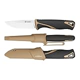 Ganzo G807-DY Feststehendes Messer, 9CR14 Edelstahlklinge, ergonomischer Anti-Rutsch-Griff, Camping, Jagd, Angeln, Outdoor, EDC-Messer mit Scheide (Beige)