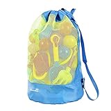 Strandspielzeug Tasche Strandtasche Mesh Beach Bag EocuSun für Sandspielzeug Wasserspielzeug Rücksack Beutel für kleinkind Kinder Jungen Mädchen Badetasche XL groß für Familie Urlaub (blue)