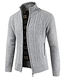 YAOHUOLE Strickjacke Herren Baumwolle Schalkragen Pullover für Herren Zopfmuster Grobstrick Strickjacke Hellgrau XL