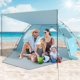 Elegear Strandmuschel für 4-5 Personen, mit Erweiterbare Sonnendach Strandmuschel UV Schutz 50+ mit 2 Fenster, Hintertür mit Reißverschluss, Tragbares Strandzelt für Familie, Sonnenschutz Strand