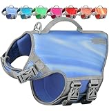 VIVAGLORY Neoprene Schwimmweste Hund, Rettungsweste Hund für Bootfahren, Schwimmweste, Schwimmhilfe & Leichte, M, Blaue Welle