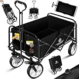 KESSER® Bollerwagen faltbar Handwagen Transportkarre Gerätewagen | inkl. 2 Netztaschen & Cover | klappbar | PVC-Reifen | bis 80 kg Tragkraft transportwagen Gartenanhänger ohne Dach, Schwarz/Black