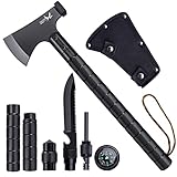 Axt Survival 9 in 1, Camping Groß, Multitool mit Hammerscheide Pfeife, Scharfe Outdoor Camping Beil, Bushcraft, Cooles schwarzes Set, Spaltaxt für Wandern, Backpacking, Jagd, Outdoor