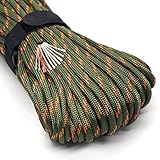 Survival Paracord Seil PSKOOK 30 Fuß Fire Starter Fallschirmschnur 7-Strang Nylon mit roter Zunder Schnur PE Angelschnur Baumwollfaden für Outdoor Lanyards, Armbänder, Griffwickel (Armeegrün Camo)