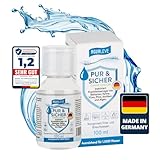 PUR & SICHER *ohne* Chlor Wasseraufbereiter Trinkwasser – Inaktiviert Keime, Viren, Bakterien | Wohnmobil, Wohnwagen, Camping, Outdoor, Notvorrat, Notfall, Survival, Reisen | 100ml f. 1000l Wasser