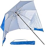 infactory Sonnenschirm Strand: 2in1-Sonnenschirm und Strandmuschel 2 Seitenwände, UV50+, verstellbar (für Flugreisen, Strand windfest, Sonnenschutz Flugreise)