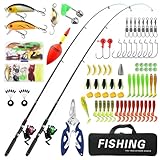 Angelset für Kinder, 2 Stück 1.8m Teleskop-Angelruten-Spule, 3-10 Jahren Angelrute Set Kinder mit Angelrolle und Köder, Kinderangel Starter Set, Kohlefaser Teleskop Angelrute, Angel-Set komplett