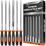 KapStrom 6-pc Needle File Set for Wood, Metal, Plastic & Jewelry, Includes Small Round, Half-Round, Square, Triangle, Flat & Flat Pointed Files, Handy Tools for Fine Finishing w/Ergonomic Handles