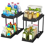 StowBin Küchen Organizer, 2 Pack Unter Waschbecken Regal mit 4 Haken, Spülschrank Organizer, Badezimmer Organizer, Schrank Organizer, Ordnungssystem für Küche