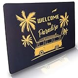 Fussmatte innen & außen 50x70cm - flach & rutschfest – Design Welcome to Paradise - Waschbare Türmatte für saubere Schuhe & stylisch modernen Eingangsbereich