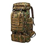 Kabxhueo Camping Rucksack Groß 80L,Survival Rucksack Wasserdicht Wanderrucksack Herren Reiserucksack Militär Kampfrucksack Notfallrucksack Molle Backpack for Outdoor Travel Wandern,Jungle Camouflage