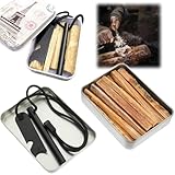 Azttior Feuerstahl Outdoor Survival Kit, Feuerstahl klein, Feuerstab, Kienspan Zunder in Zinnbox, Magnesium Feuerstarter Flint & Steel für Camping, Wandern, Notfall, Firestarter, Feuerstein Survival