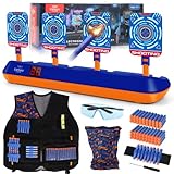 Lehoo Castle Nerf Zielscheibe, Nerf Zielscheibe Elektrisch mit Taktische Weste, 4 Ziele Auto-Reset Zielscheibe für nerf mit Licht, Sounds und Foam Darts Pfeile, Geschenk für Jungen (Blau)