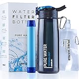 Daabliz – Trinkflasche Mit Wasserfilter: Tragbarer Wasserfilter, Reinigt Wasser Und Beseitigt 99,9% Der Bakterien – Onetouch Deckel – Survival Kit Outdoor Camping Fahrrad - Wasserfilter Outdoor