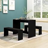 CKioict Eckbank esszimmer Küchen möbel Esstisch-Set 3-TLG. Essgruppe Schwarz HolzwerkstoffGeeignet für Esszimmer Küche Wohnzimmer