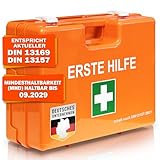 Floordirekt Erste Hilfe Koffer für Betriebe DIN 13157 gefüllt inkl. Wandhalterung | 1 Hilfe Verbandkasten Set für Zuhause, Büros und Gastro, Notfallbox bis 50 Mitarbeiter (28 x 20 x 11,5 cm)