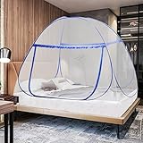 AnJeey Moskitonetz Bett, Pop up Doppeltür Tragbare, Faltdesign mit Unterseite, Einfache Installation, Wirksam gegen Mückenstiche für Outdoor Camping Reisen Schlafzimmer (100 * 190)