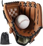 LeapBeast Baseball Handschuhe, Softball Handschuhe mit 1 Ball, Baseball Training Wettbewerb Handschuh Verdicken Dauerhaft Softballhandschuhe für Kinder Erwachsene (Braun, 10,5 Zoll)