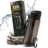 Wasserfilterflasche, Outdoor Wasserfilter Flasche mit 1500L Filterkapazität I entfernt 99,99% Aller Bakterien und Keime ab, Filter für Wandern Camping Survival Reise（650ml） (Black)