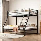 Cenbunsh Bett 90 & 140 x 190 cm, mit Etagenbett, Metall-Etagenbett für Jugendliche und Erwachsene, Etagenbett für 3 Personen, mit Leiter und Geländer (Schwarz-Regelmäßig)