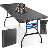 KESSER® Buffettisch Tisch klappbar Kunststoff 183x76cm Rattan Optik Campingtisch Partytisch Klapptisch Gartentisch 6 Personen Garten Terrasse & Balkon zusammenklappbar inkl. Tragegriff Anthrazit