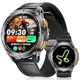 LIGE Integriertes GPS Smartwatch Herren, 1,43 Zoll AMOLED Smart Watch mit LED Taschenlampe for Android & iOS, 5ATM Wasserdicht, 300+ Zifferblätter, Kompass/Höhenmesser, 170+ Sportmodi, Graphitschwarz