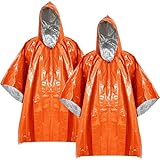 COACOM 2 Stück Notfall Regenponcho，Wärmehaltung und Regen Outdoor-Notfallausrüstung，Notfall-Regenmantel mit Kapuze，für Outdoor, Bergsteigen, Radfahren, Wandern, Regentage（Orange Farbe，100 * 130cm）