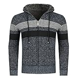 YOUTHUP Herren Strickjacke mit Kapuze Fleece Gefüttert Winter Cardigan Strick Fleecejacke Reißverschluss Kapuzenjacke, Blau, S