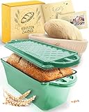 KRUSTENZAUBER Emaille Brotbackfrom mit Deckel inkl. Gärkorb - Robuste 28cm Backform aus Gusseisen - Ideal als Kastenform, Toastbrot Backform, Brotform, Gusseisen Topf Brot backen Zubehör, Brottopf