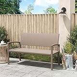 Amopatio Gartenbank Wetterfest, Polyrattan Sitzbank UV-beständig, Gartenmöbel Terrassenbank mit Rückenlehne bis 320kg für 2 Personen Garten, Balkon, Terrasse, 122x60x87cm, Beige