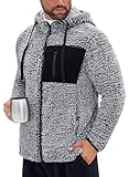 VOGSTART Herren Leichtgewicht Polar Vlies Mantel Flauschig Gefüttert Kordelzug Sweatshirt Winter Reißverschluss Kapuze Wandern Strickjacke M