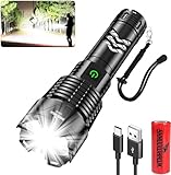 Shadowhawk Led Taschenlampe Extrem Hell, XHP160.2 550000 Lumen Taschenlampe Led Aufladbar USB Taktische Taschenlampen Batteriebetrieben, IP67 Wasserdicht Flashlight für Outdoor Camping(Mit Akku)