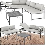 tectake® Gartenmöbel Set, 2X Sofa mit Kissen und Tisch, Sitzecke Outdoor Lounge mit Verstellbarer Rückenlehne, Möbel wetterfest für Balkon, Garten, Terrasse oder Wintergarten - hellgrau