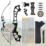 Runzkzy Recurvebogen, 53 Zoll zerlegbarer Metall-Riser-Bogen und Pfeil-Set für Erwachsene, traditioneller Jagdbogen für Rechtshänder, 40 lbs Survival-Bogen mit 12 Pfeilen, Bogenschieß-Set-40lbs