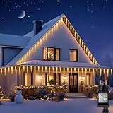 CCILAND Eiszapfen Lichterkette Außen, 4M 40 LED Eiszapfen Lichterkette Weihnachten mit 8 Modi Timer, Wasserdicht Eiszapfen-lichterkette Zapfen für Haus Dachtraufe Balkon Fenster Deko-Warmweiß