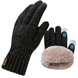 lifwimner Handschuhe Herren,Warme Winterhandschuhe Damen Fleece Strickhandschuhe Touchscreen Thermo für Outdoor Sport Laufen Freizeit reithandschuhe(Schwarz)